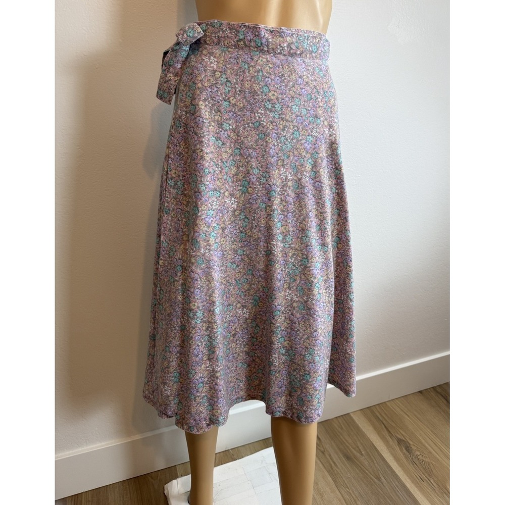 Vintage Floral Wrap Midi Skirt Sz 8 Womens Cottagecore Prairie Ditsy Floral Boho - Picture 3 of 10